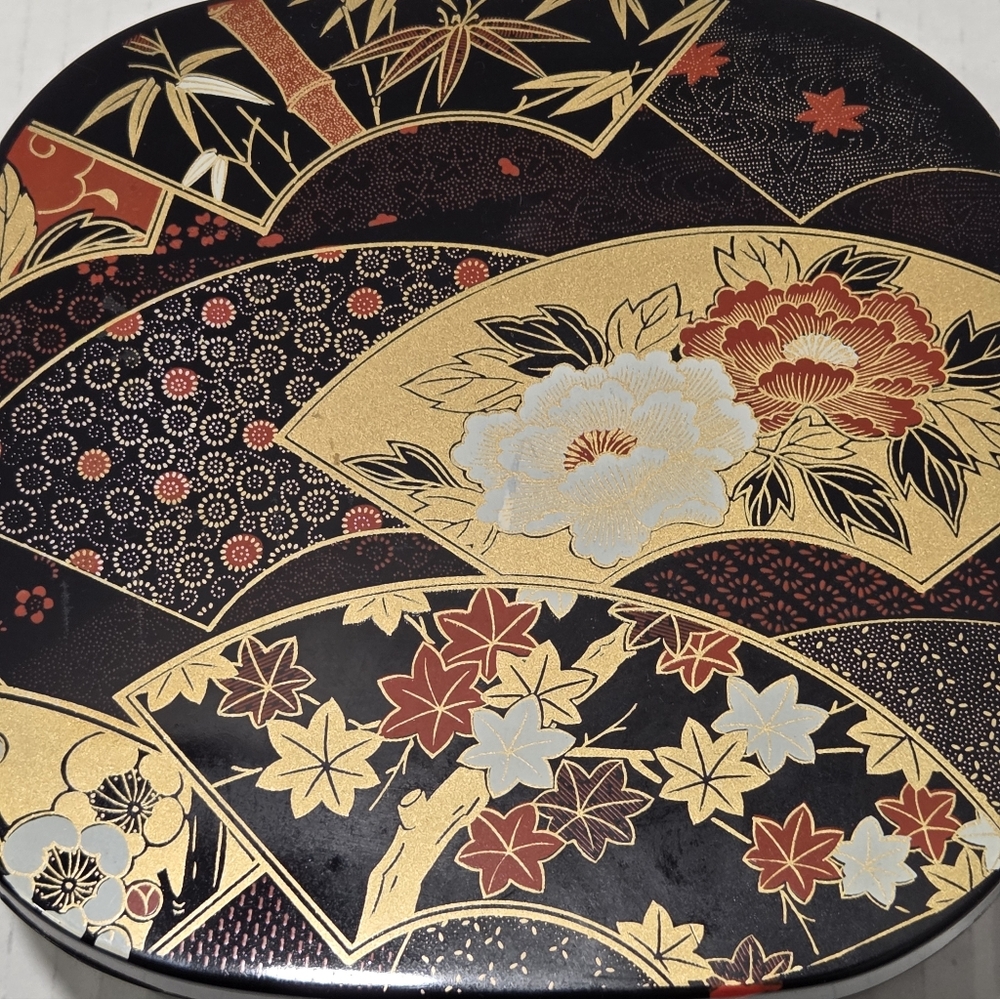 Yamanaka Japan Vintage Floral Fan Laquerware Bento Box - Picture 12 of 14